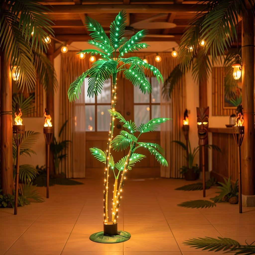 7ft Solar Lighted Artificial Palm Tree 260 LEDs for Outdoor Tiki Bars, Christmas Decoration, Patios, Beaches, Yards Pool, Party, Outdoor Lighting Decor, Poolside Illumination, Artificial Palm Tree Decor, Solar Palm Tree Light, Tropical Palm Silhouette, Fl