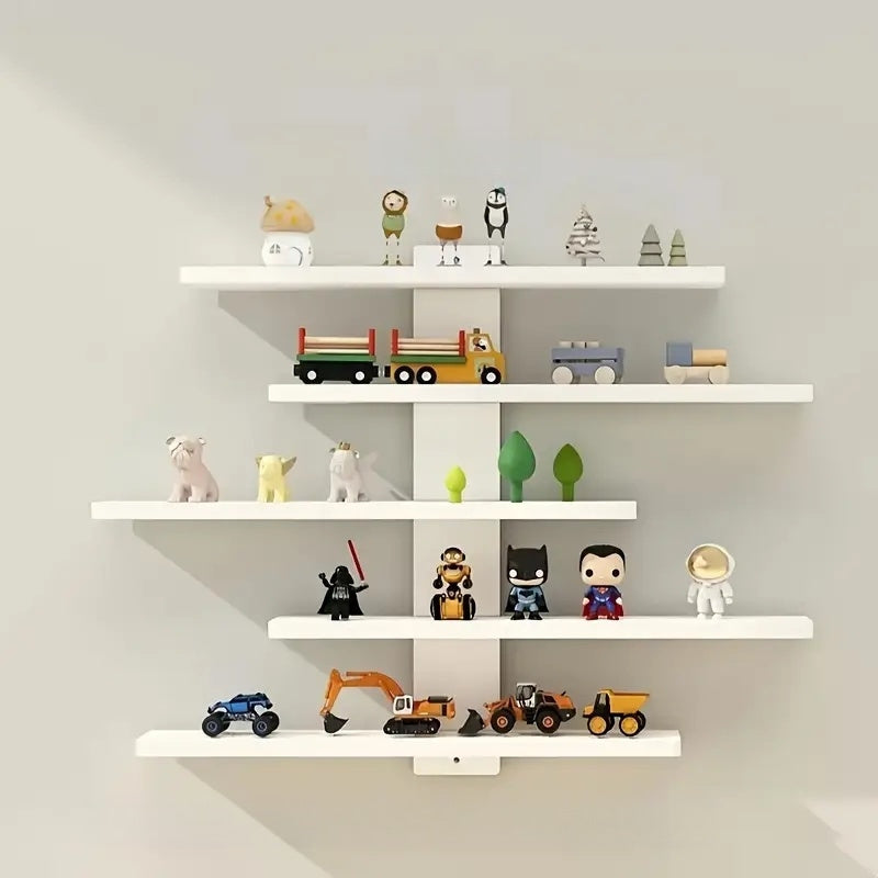 5-Tier Adjustable Wall-Mounted Floating Display Shelves, Fiberboard Modern Decorative Storage Rack, Multifunctional Home And Office Shelving Unit for Action Figures, Building Blocks, Collectibles, Dolls, Statues, Perfect Holiday Gift