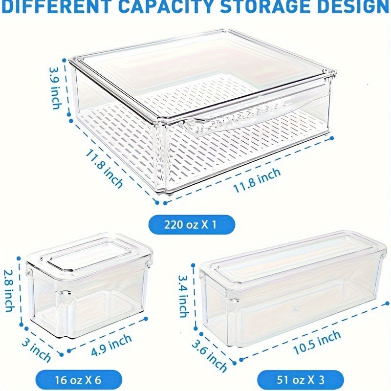 10-Pack Refrigerator Organizer Bins, Fridgeorganizers And Storage Clear, Stackable Fridgeorganizer with Lid, Bpa-Free Fruit Storagecontainers for Fridge, Kitchen, Food, Producevegetable