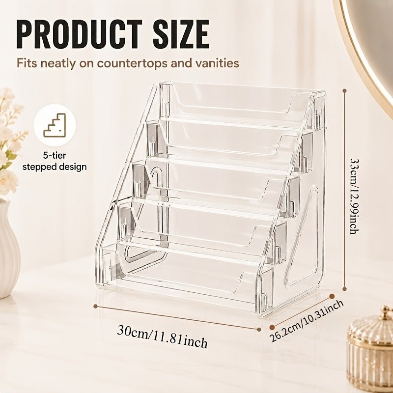 1 Set 5-Tier Clear Acrylic Perfume Storage Box, Multi-Tier Transparent Cosmetic & Skincare Organizer, Compact Countertop Display Shelf for Vanity, Stylish Lightweight Sturdy Perfume Cabinet, Vanity Tray, Home Storage for Beauty Enthusiasts