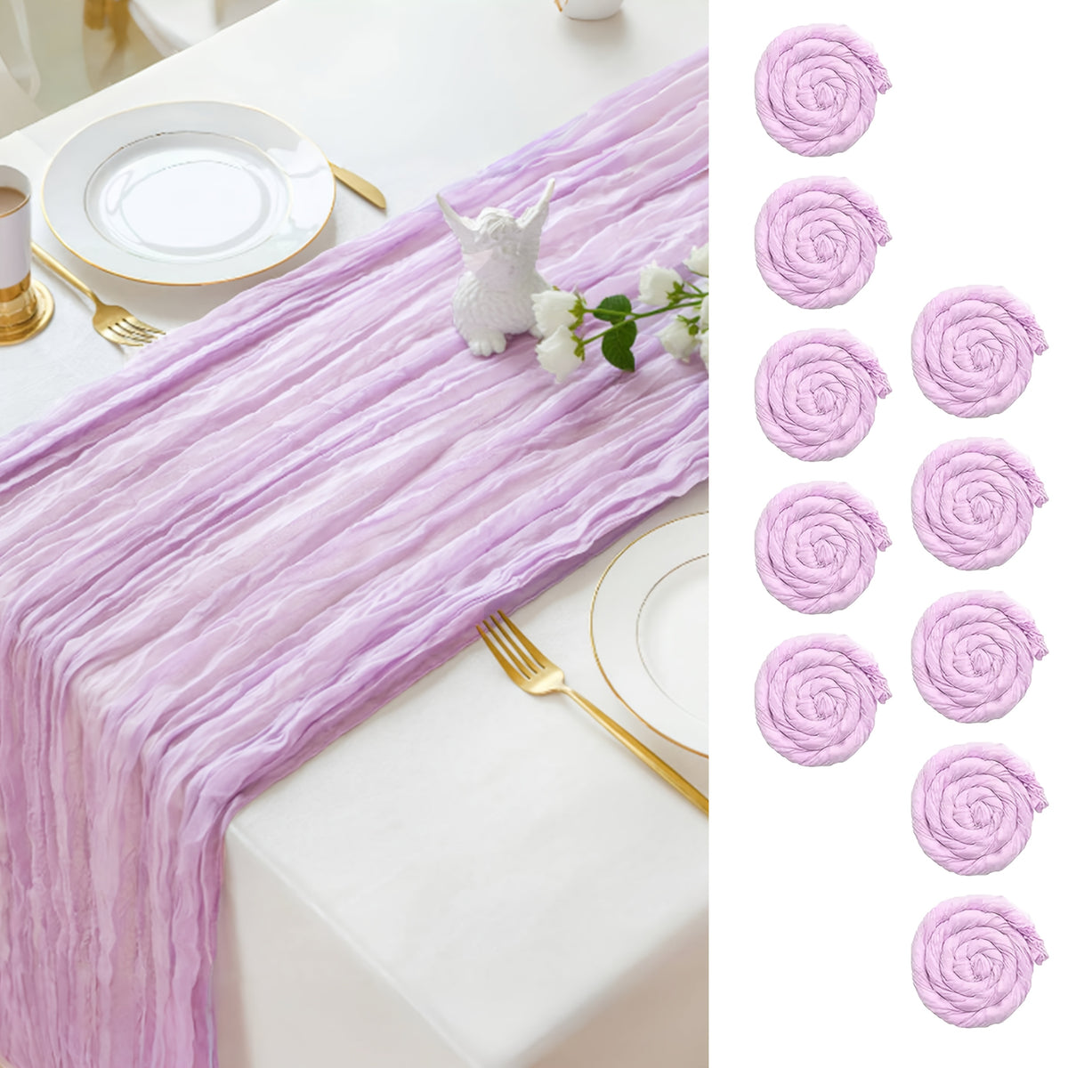 10pcs Pcs Cheesecloth Table Runner Suitable for Wedding Reception, -Edged Sheer Gauze Table Decor with -Edged Edges, Rectangular Runners for Boho Rustic Bridal Shower, Birthday Party, Graduation, Outdoor Events - Multi-Color