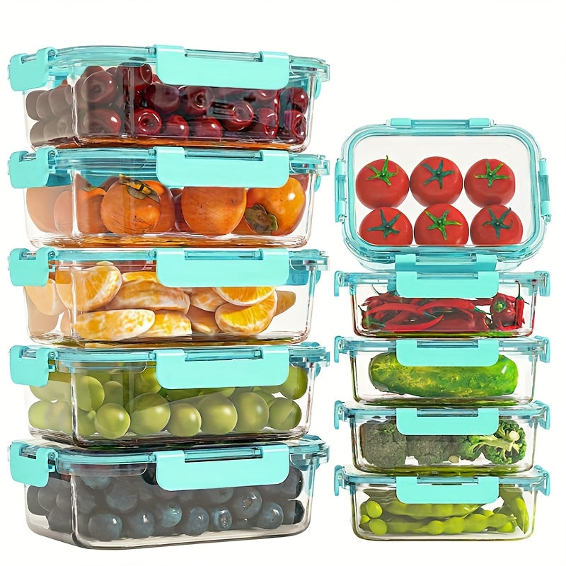 Set of 10 Glass Containers with Lids for Storage, Ideal for Meal Preparation And Pantry Organization. These Lunch Containers Are Leak-Proof And Airtight, Suitable for Use in The Microwave, Oven, Refrigerator, And Dishwasher