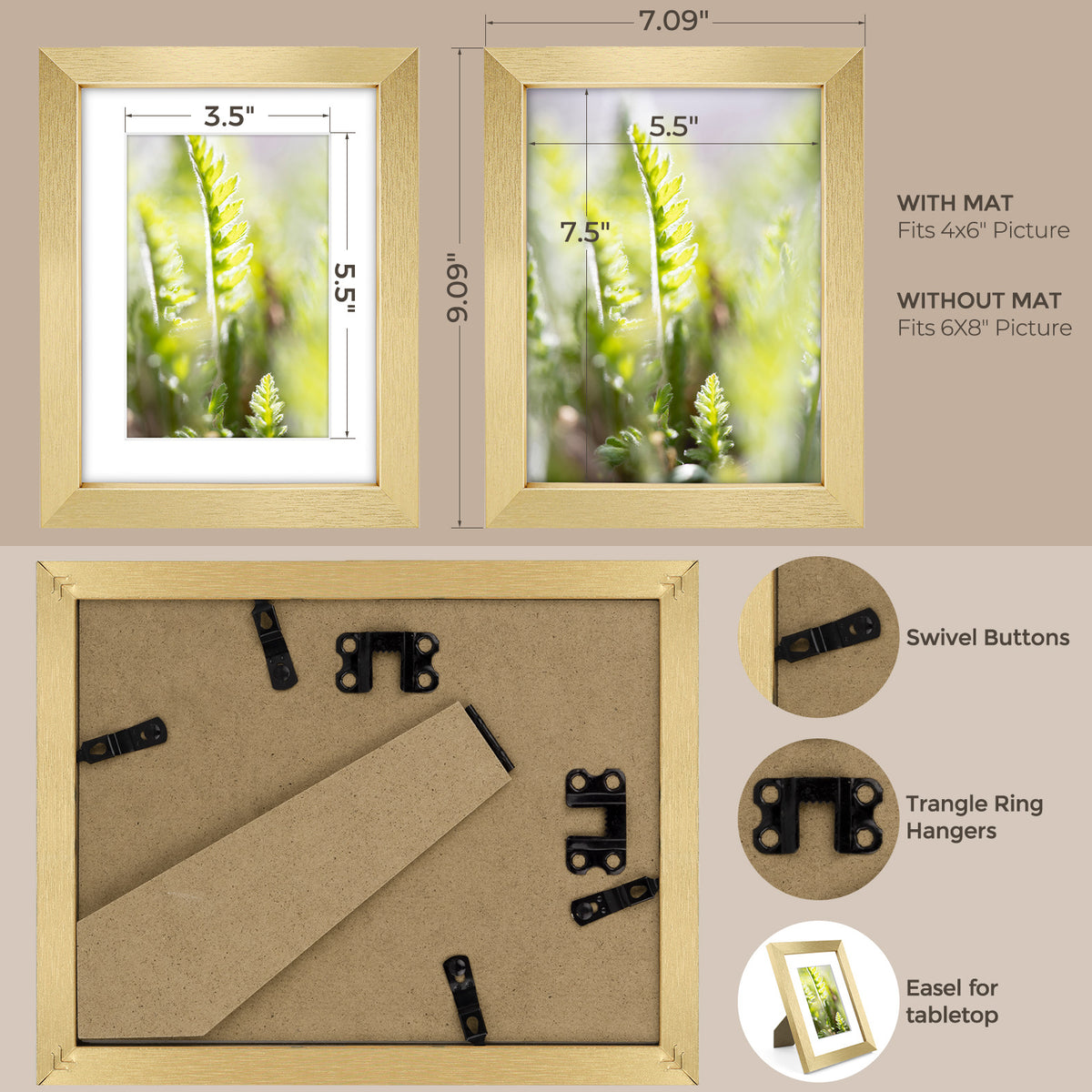 6 Packs 6x8/8x10/9x12/11x14/16x20 Picture Frames Set, Engineered Wood Gallery Wall Frame Set with Plexiglass - Wall Mounting or Tabletop Display
