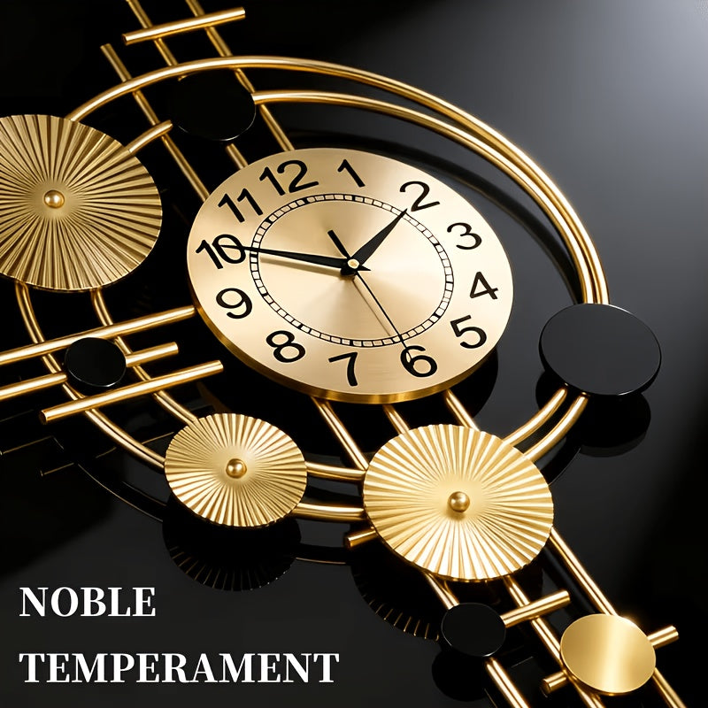 Nordic Decorative Wall Clock, Gold and Black Metal Geometric Wall Art with Analog Numbered Dial and Silent Design for Living Room and Bedroom