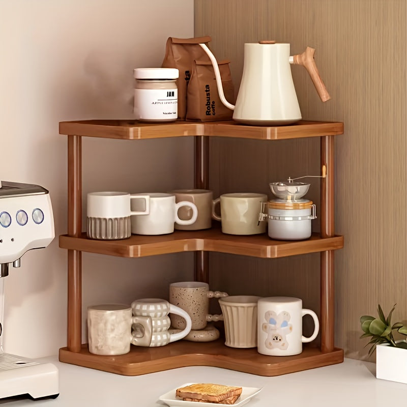Kitchen Corner Shelf Organizer, Triangular 2 or 3 Tier Countertop Storage Rack for Coffee Accessories, Cups and Everyday Kitchen Essentials