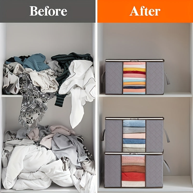 6pcs Extra Large Storage Bags with Zipper Closure - Heavy-Duty Non-Woven Fabric, Retro Rectangular Design for Quilts, Blankets, Clothes & Sweaters - Portable Seasonal Closet Organization & Home Storage Solution, Clothes Storage, Festive Decor Item