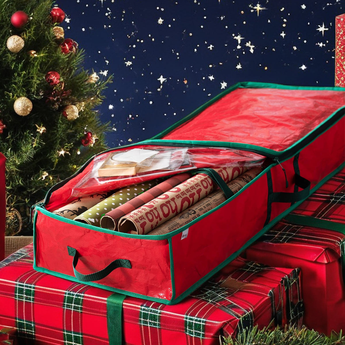 40-Inch Waterproof Plastic Holiday Storage Bag - Durable Dustproof & Wear-Resistant Underbed Organizer with Multiple Interior Pockets & Zipper Closure for Christmas, Chinese New Year Decorations, Gift Wrapping Paper, Retail Stores, Boutiques, Wearresistan