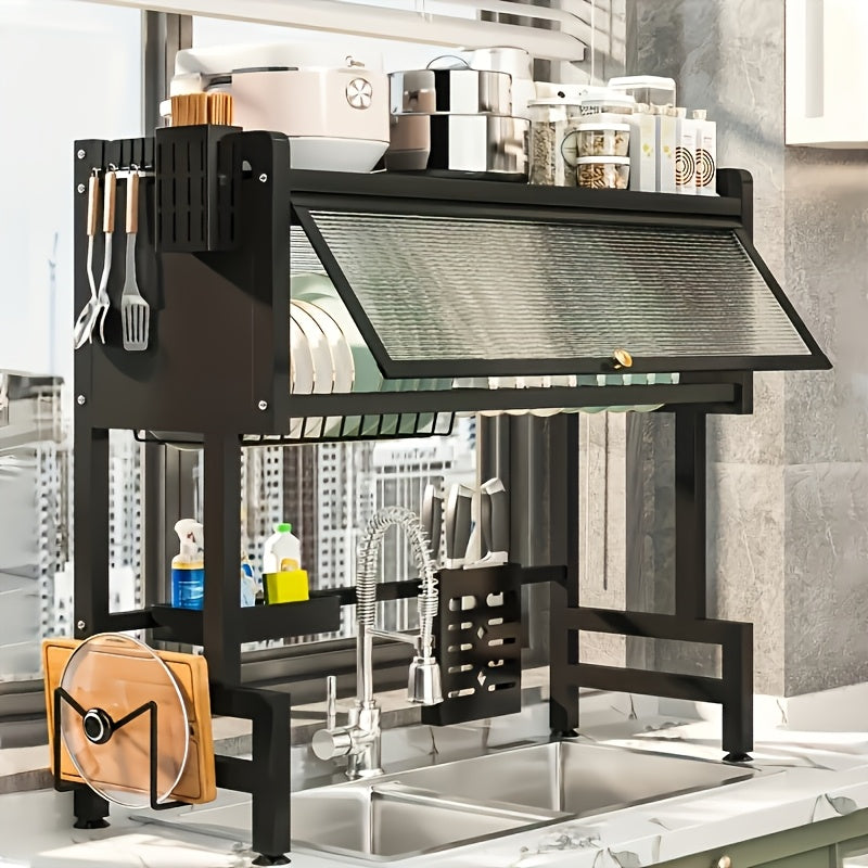 Multi-Layer Dish Drying Rack for Kitchen Countertops, Designed to Keep Dishes Dust-Free And Organized, Suitable for Household Utensils, in Black