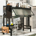 Covered Over Sink Dish Rack, 83cm Black Multi-Level Dish Drying Organizer with Lift-Up Front for Plates, Bowls and Kitchen Utensil Storage