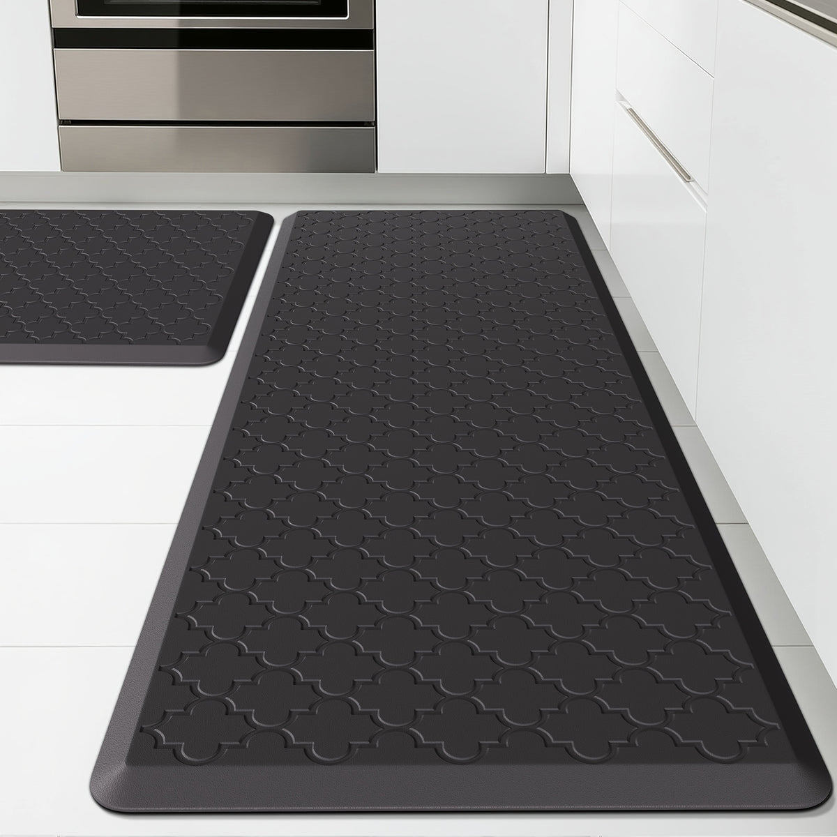 [Non-Slip Kitchen Mats] 2pcs Non-Slip Cushioned Kitchen Mats for Floor | Anti Fatigue Mats for Standing, Office, Sink, Laundry - Grey