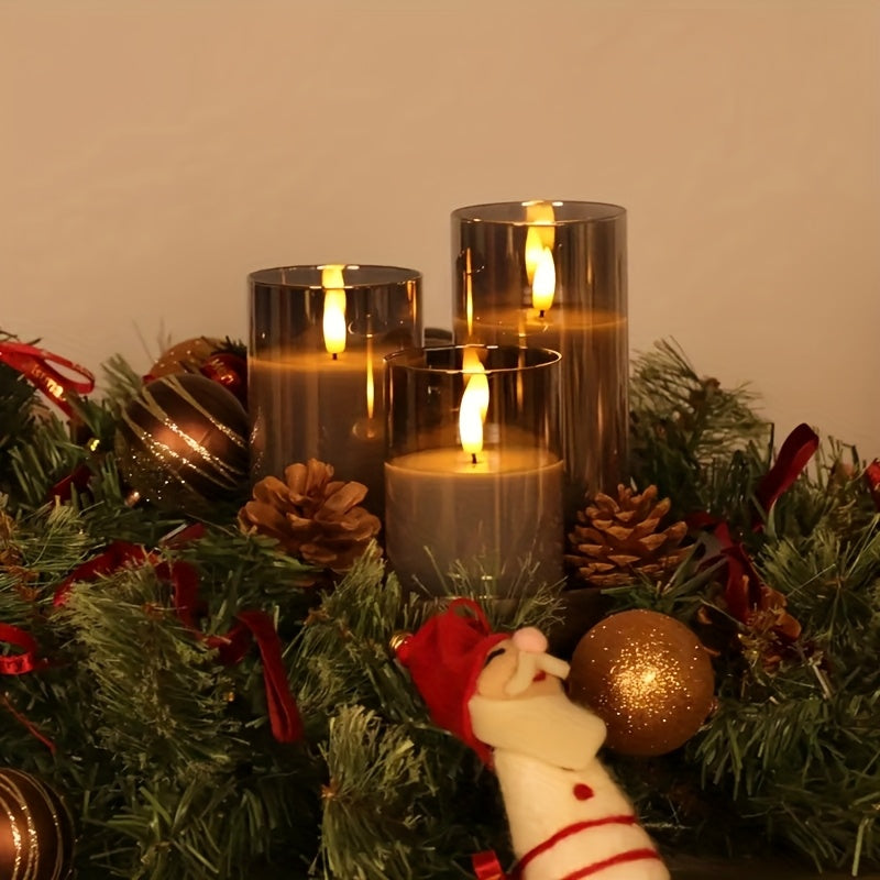 3pcs Flameless LED Candles Battery-Powered with Remote, Realistic Flickering Flame ABS Suitable for Home, Wedding, Christmas, Halloween Decorations - Flameless Cylindrical Candles for Use, Remote Operation, No Smoke