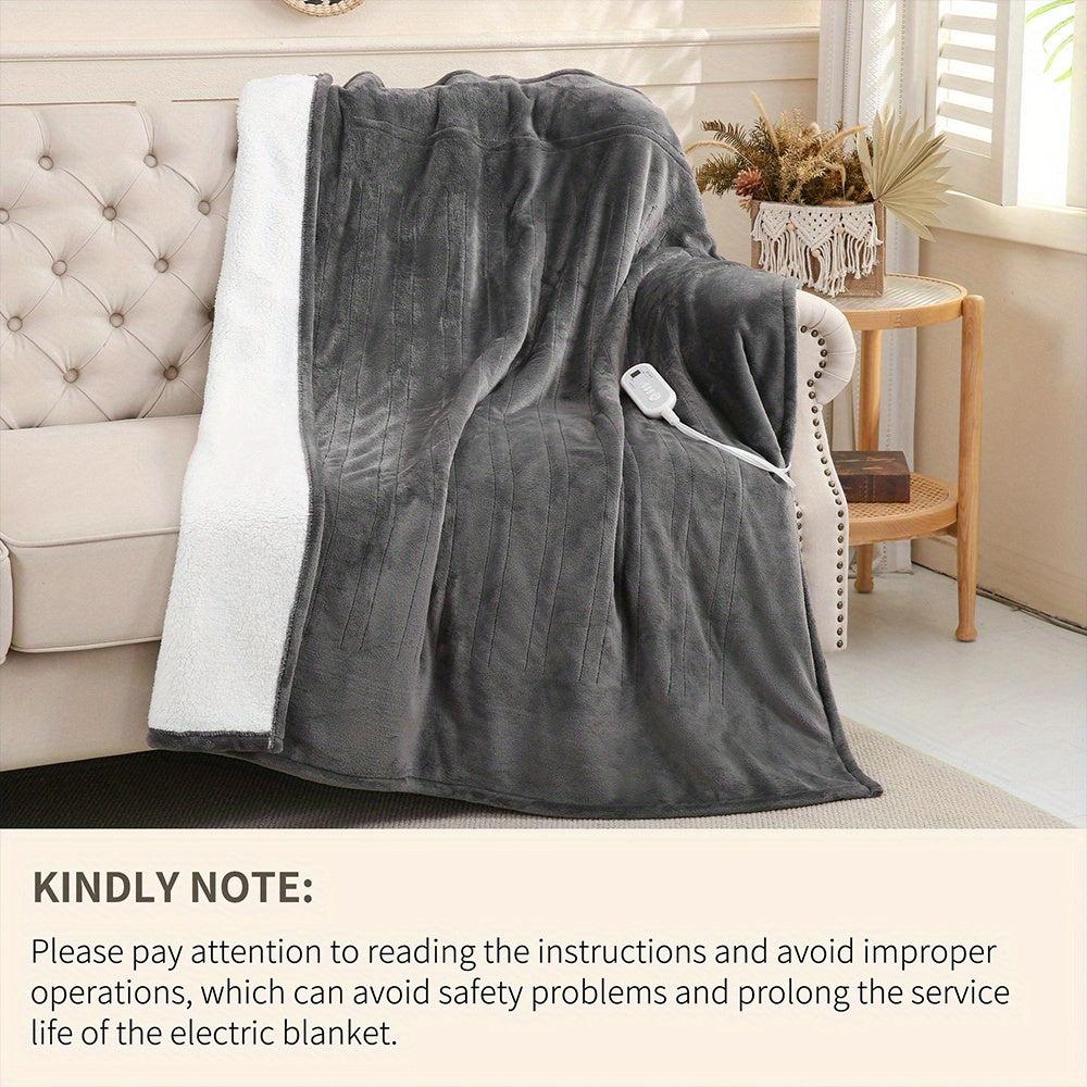 Extra Large Flannel And Electric Blanket with Time And Temperature Control, 10 Hour Auto-Off, 8 Temperature Levels, Queen/King Two Controllers, Throw/Twin/Full with 1 Controller, Machine Washable, PTC+NTC Overheat Protection