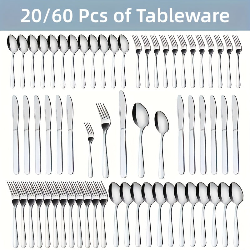 60/20pcs Stainless Steel Silverware Set - Heavy Duty Commercial Silverware for Restaurants, Weddings & Home | Dishwasher Safe, Rust-Proof, Non-Toxic | Bulk Kitchen Tableware with Gift Box The Best Gifts for Thanksgiving And Christmas