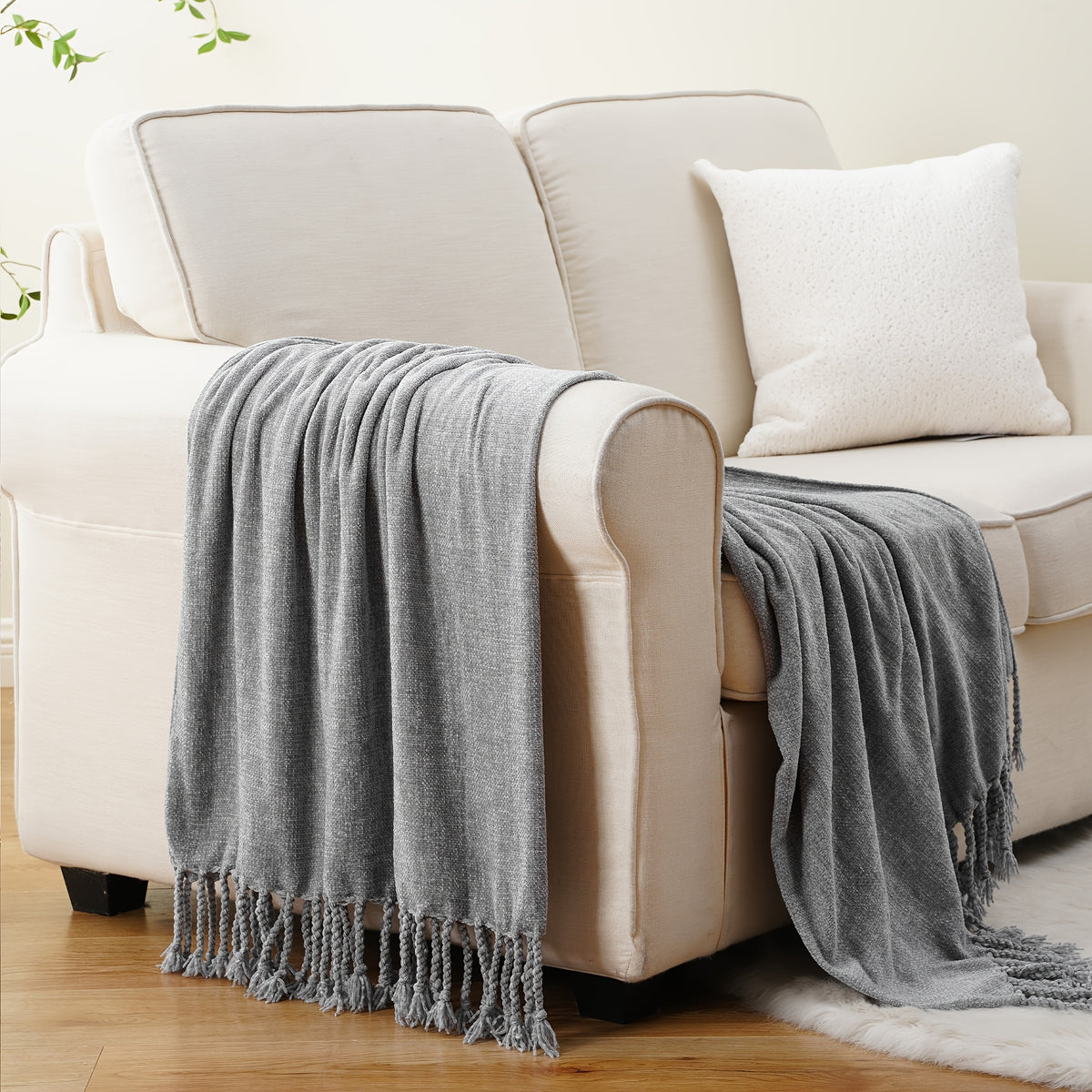 Decorative Fringe Velvety Throw Blanket for Sofa Home Decor, Chenille Throw Blanket for Couch, 50"x60"