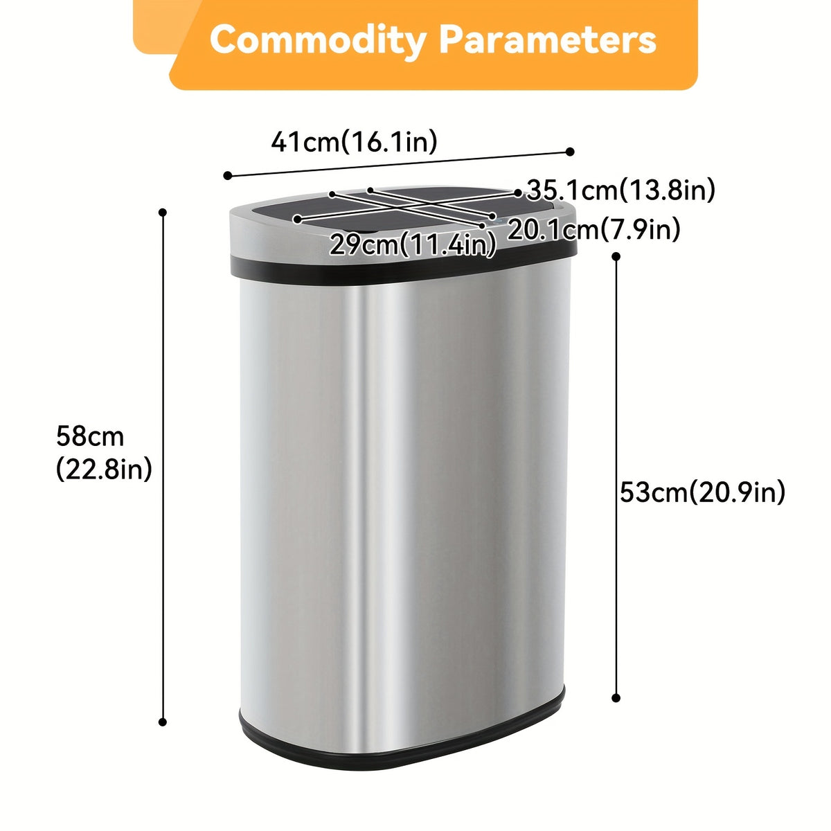 13 Gallon Trash Can Kitchen Waste Bin 50L, Automatic Garbage Can Touchless Motion Sensor, for Office Bedroom Living Room Trash Can