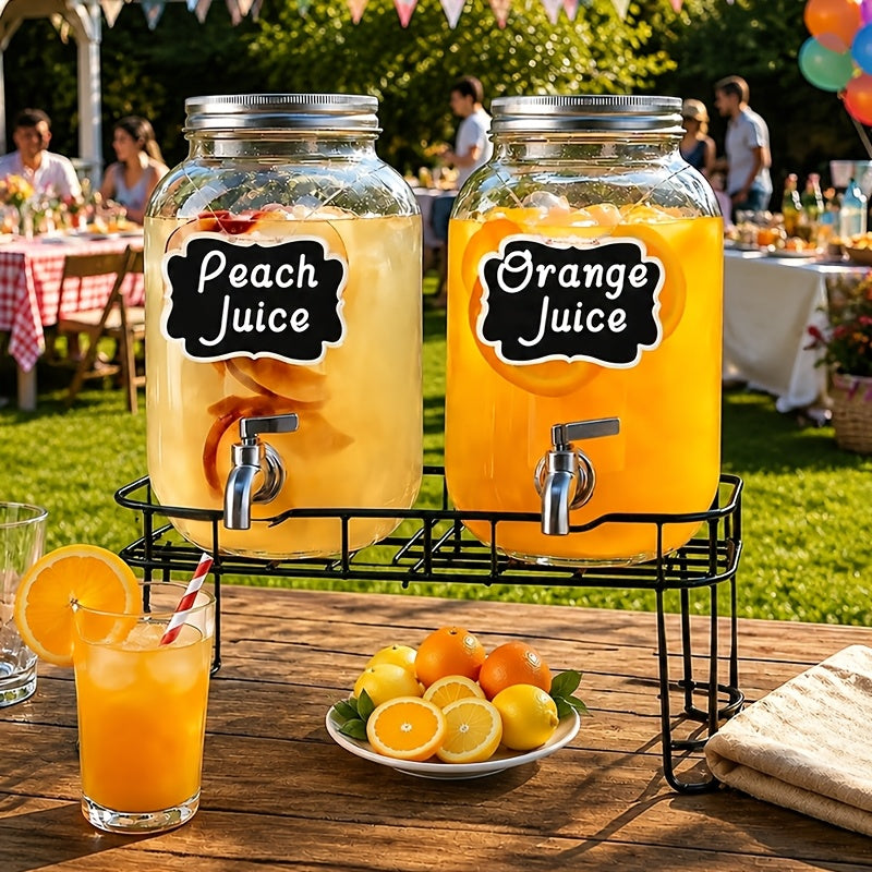 2-Pack 1 Gallon Glass Drink Dispensers for Parties, Beverage Dispenser, Glass Drink Dispenser with Fruit Infuser And Stand And Stainless Steel Spigot, Lemonade Dispenser with Ice Cylinder for BBQ, Picnic, Party, Weddings, And Events