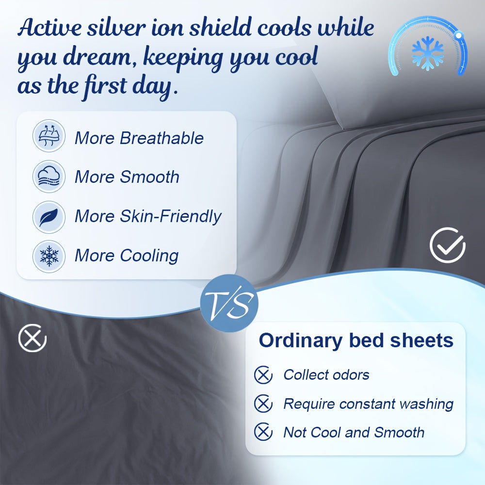 4pcs/6pcs Bamboo Cooling Queen Size Sheet Set - Children Bedding, Breathable and Comfortable - Fit for Hot Sleepers and Sweats, Pillowcases, Flat Sheet and Fitted Sheet - A Perfect Gift