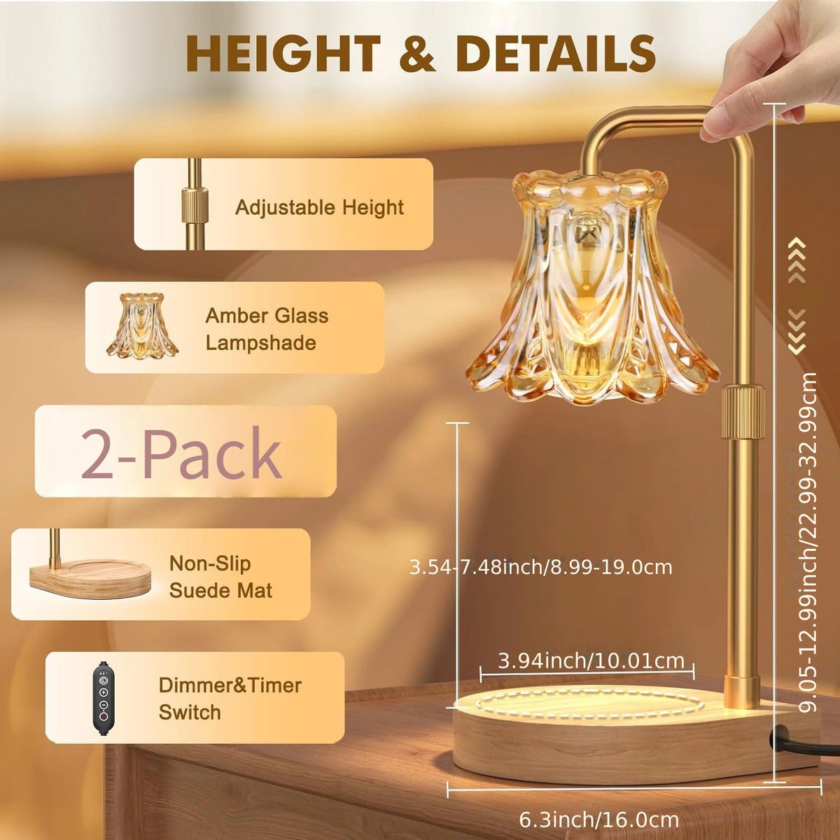 2-Pack Flower Candle Warmer Lamp, Adjustable Height, With Timer Dimmer, Room Decor Wax Melt Warmer For Scented Wax, Gift For Mom (no Bulb Included)