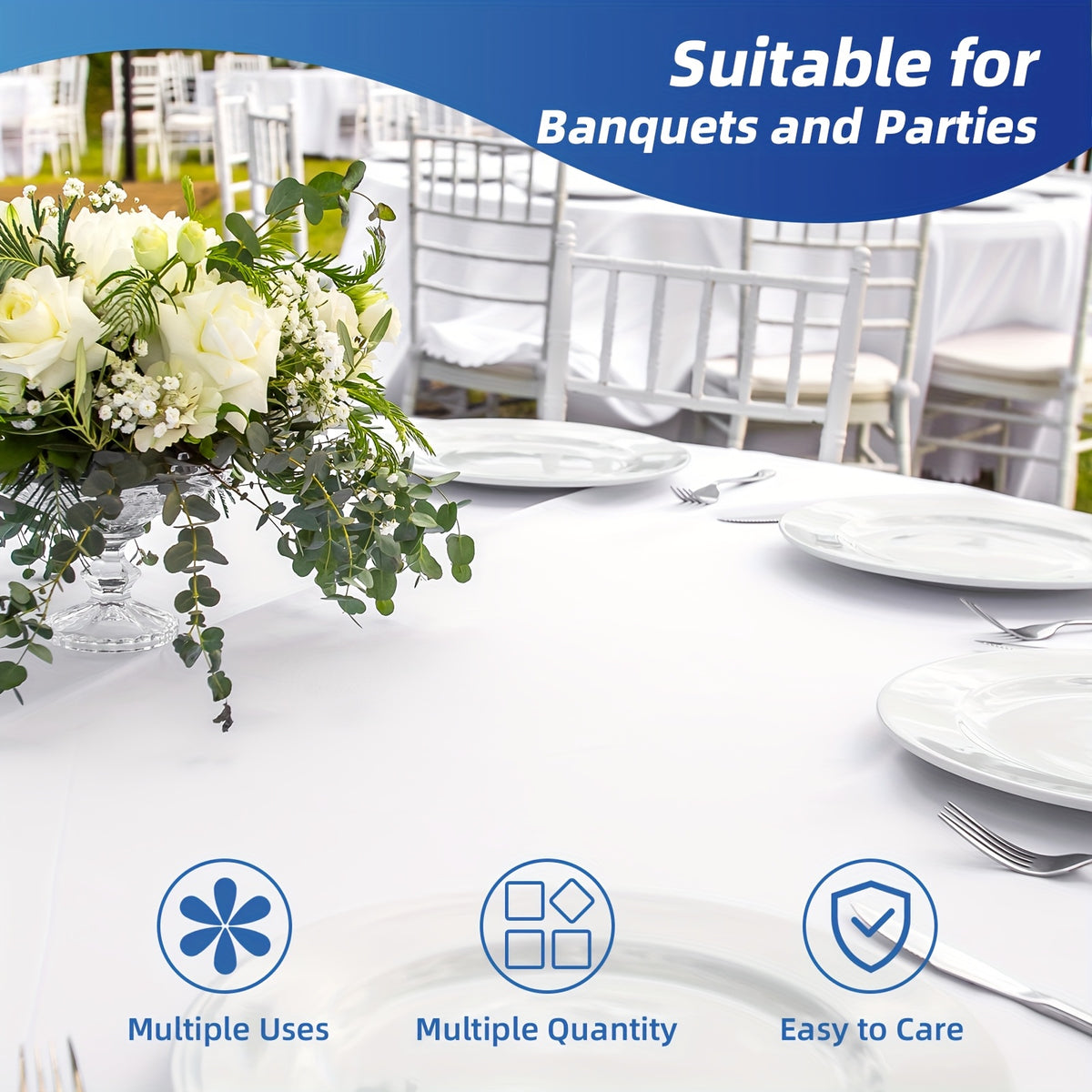 WHONLINE 6/10pcs Round Tablecloth 90/120 Inch, White/Black, Table Cloth, Washable Polyester Table Cover for Dining Tables, Buffet, Parties And Camping, for Weddings, Graduation, Summer Party