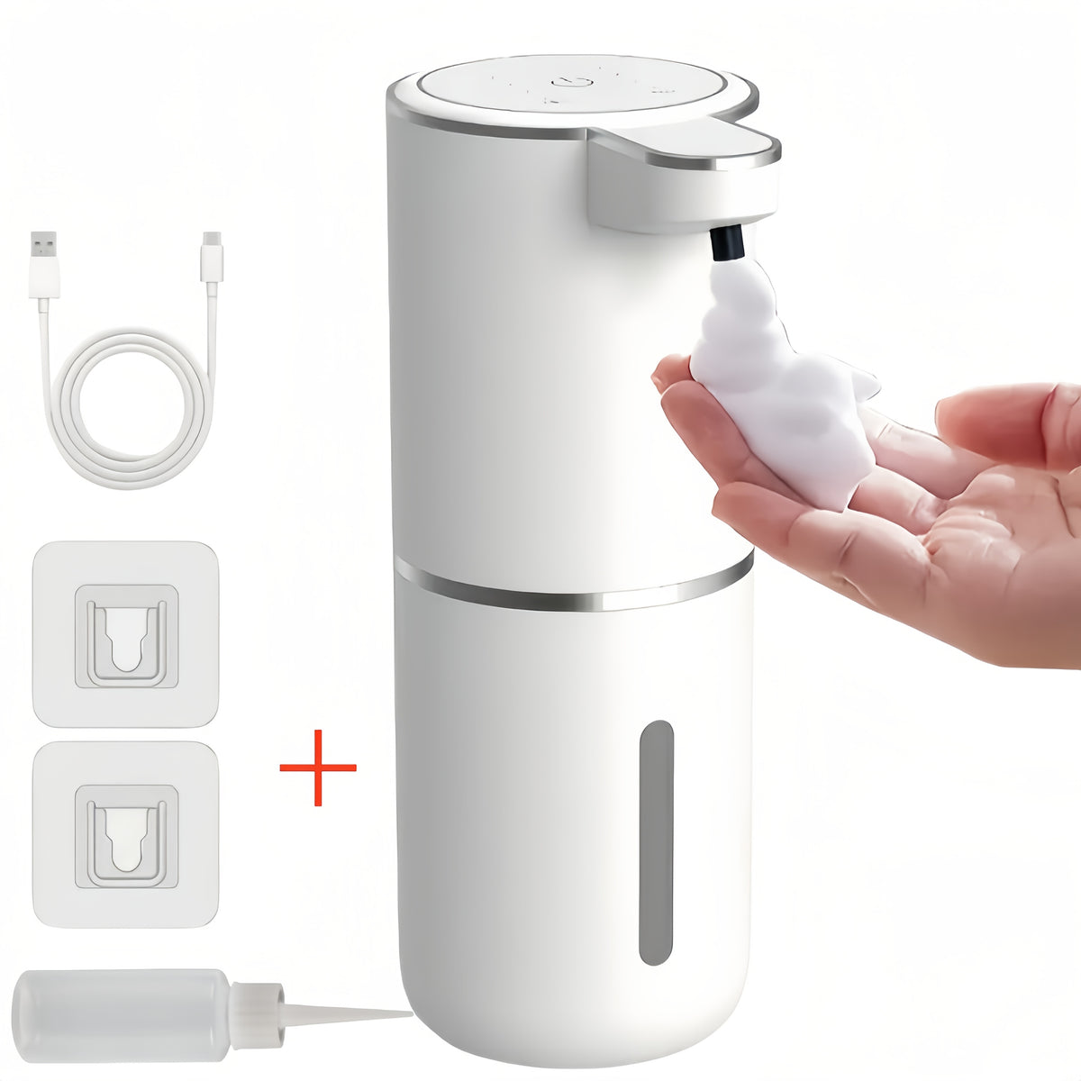 Smart Sensor Soap Dispenser | Automatic No-Touch Liquid Release, 13.53oz Capacity, Four-Level Adjustable Flow Rate, Electric Power Display, Freely Replaceable Fluid, USB Quick Charging, Wall Mount, Nickel