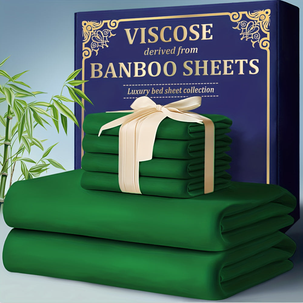 3/4pcs Bamboo Cooling Bed Sheet Set - 2300 TC Ultra Soft & Breathable, Shrink-Resistant, Smooth & Comfortable For All Season | Deep Pocket Fitted Sheet, Flat Sheet, Pillowcases | Room Decor, Random Color