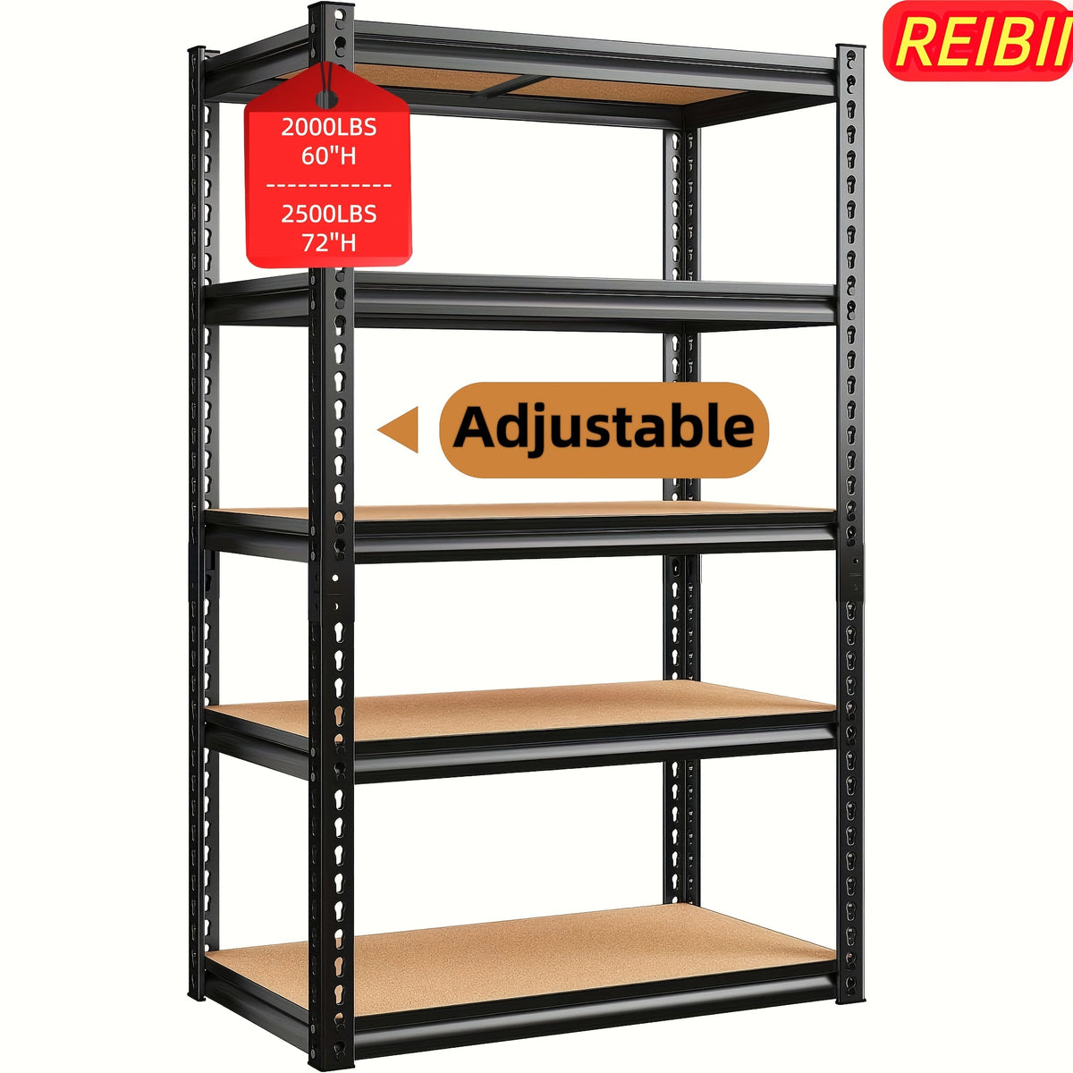 REIBII 2000LBS for garage Shelving Storage Shelves Heavy Duty 5-tier Metal Shelving Units For Garage Shelves 60" H X 28" W X 12" D, Adjustable Utility Shelf Rack For Kitchen Warehouse Basement Pantry Utility Rack Shelf, Black, Standing Shelf