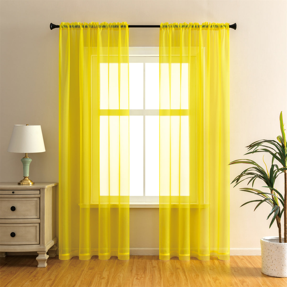 2 Panels Basic Modern Sheer Curtains - Rod Pocket Design Light Filtering Privacy Simple Design Window Drapes for Living Room, Bedroom, and Modern Home Decor Available in Red/Green/Blue/White/Black/Khaki/Yellow
