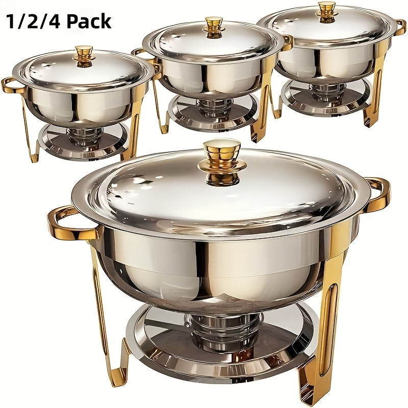 6/9 QT Chafing Dishes for Buffet 1/2/4 Pack, Round Chafing Dish Buffet Set, High Grade Stainless Steel Buffet Food Warmers Sets for Catering Events Parties Dinners with Complete Set, Golden And Silver, solely for Cooking