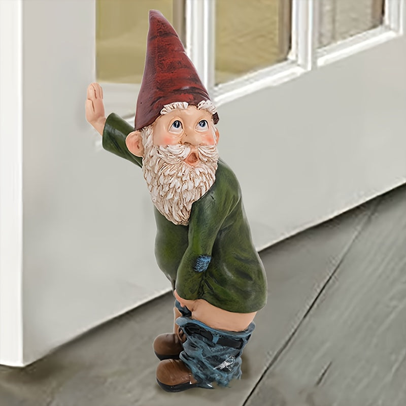 Gnome Statue - 10.3" Tall Polyresin - Willy The Peeing Garden Gnome for Lawn Ornaments, Indoor Or Outdoor Decorations - Red And Green Funny Gnomes