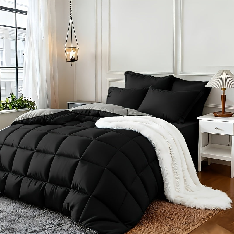 2/3pcs Red/Black Comforter Set Queen King Twin, All Season Comforter, 1Comforter, 1/2Pillowcases, Box Stitch Quilt, Hotel & School Quality Comforter, Home Bedding, Kids Room Decor, Halloween Christmas Holiday Gifts, Random Color