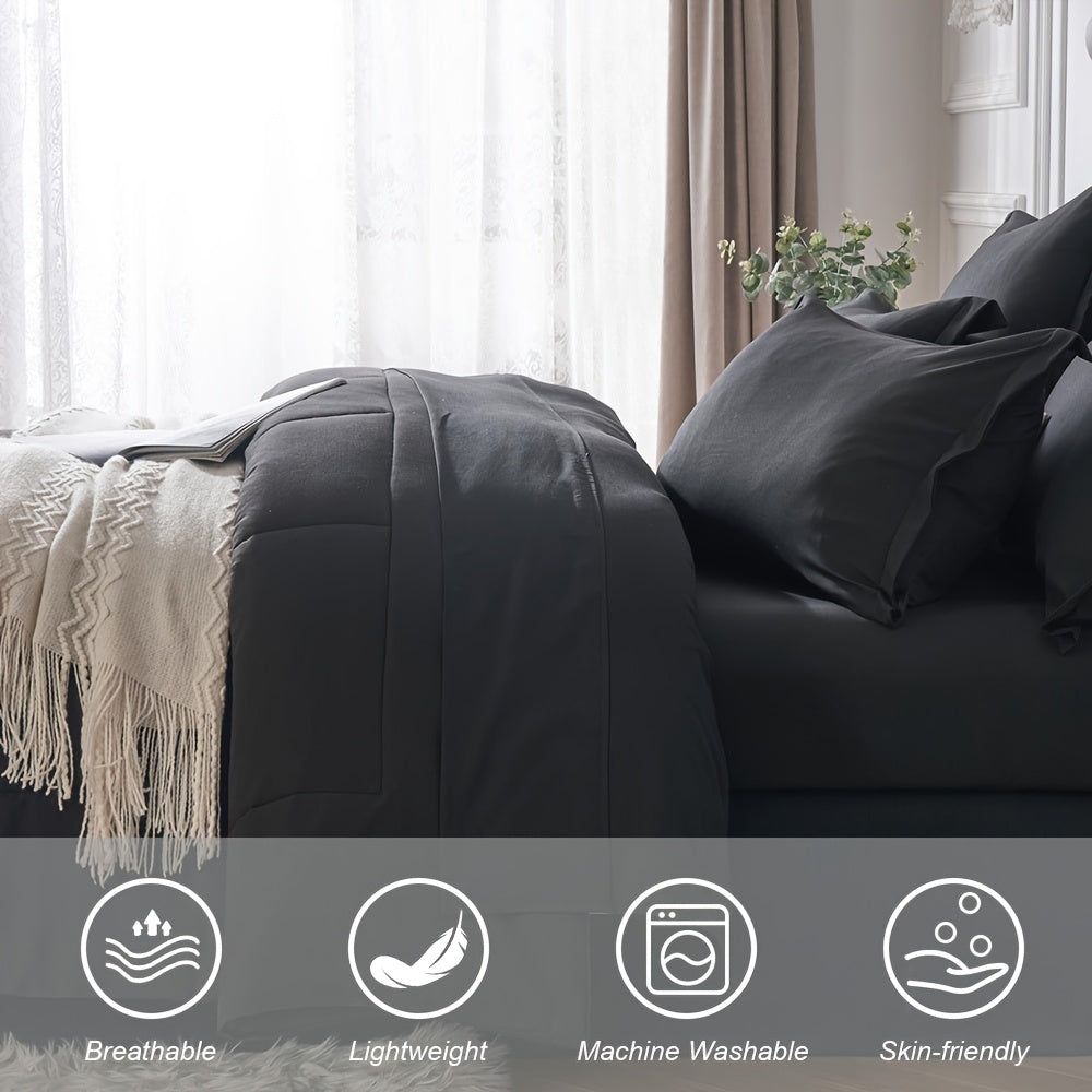 5/7pcs Luxurious Checkered Comforter Sets Queen-Breathable Comforter-Ultra-Soft Fluffy Fiber Filling, Warmth For All Seasons-Bed In A Bag With Comforter, Flat Sheet, Fitted Sheet, Pillowcases, And Pillowshams, Thick Comforter Set, Family Gift Set