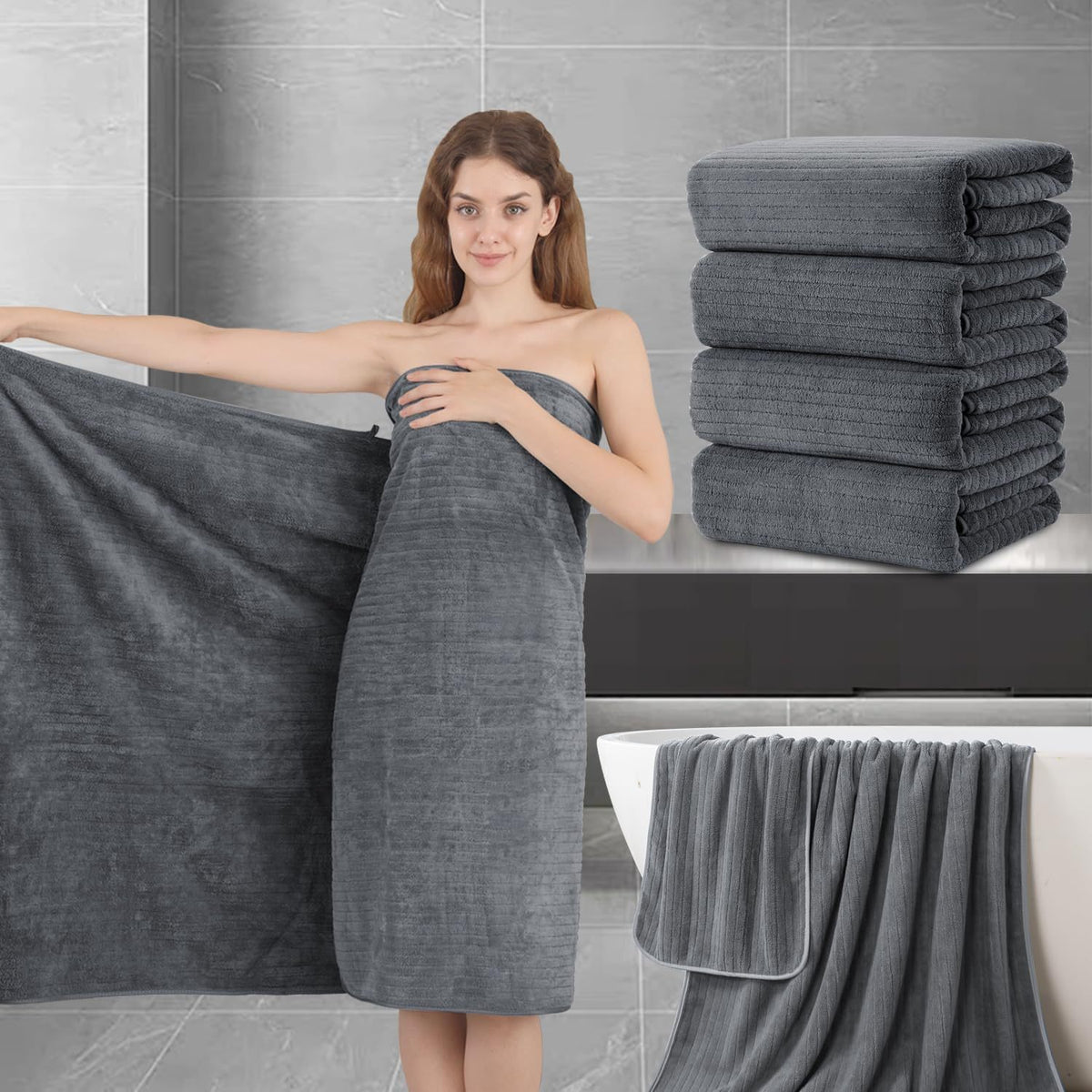 4 Pack Extra Large Bath Sheet, 35"x70" Inch Ultra Soft Fluffy Towel, Oversized Bath Towel Set, Premium Microfiber Bathroom Towel Set Highly Absorbent Quick Dry Shower Towel for Bathroom, Hotel, Spa