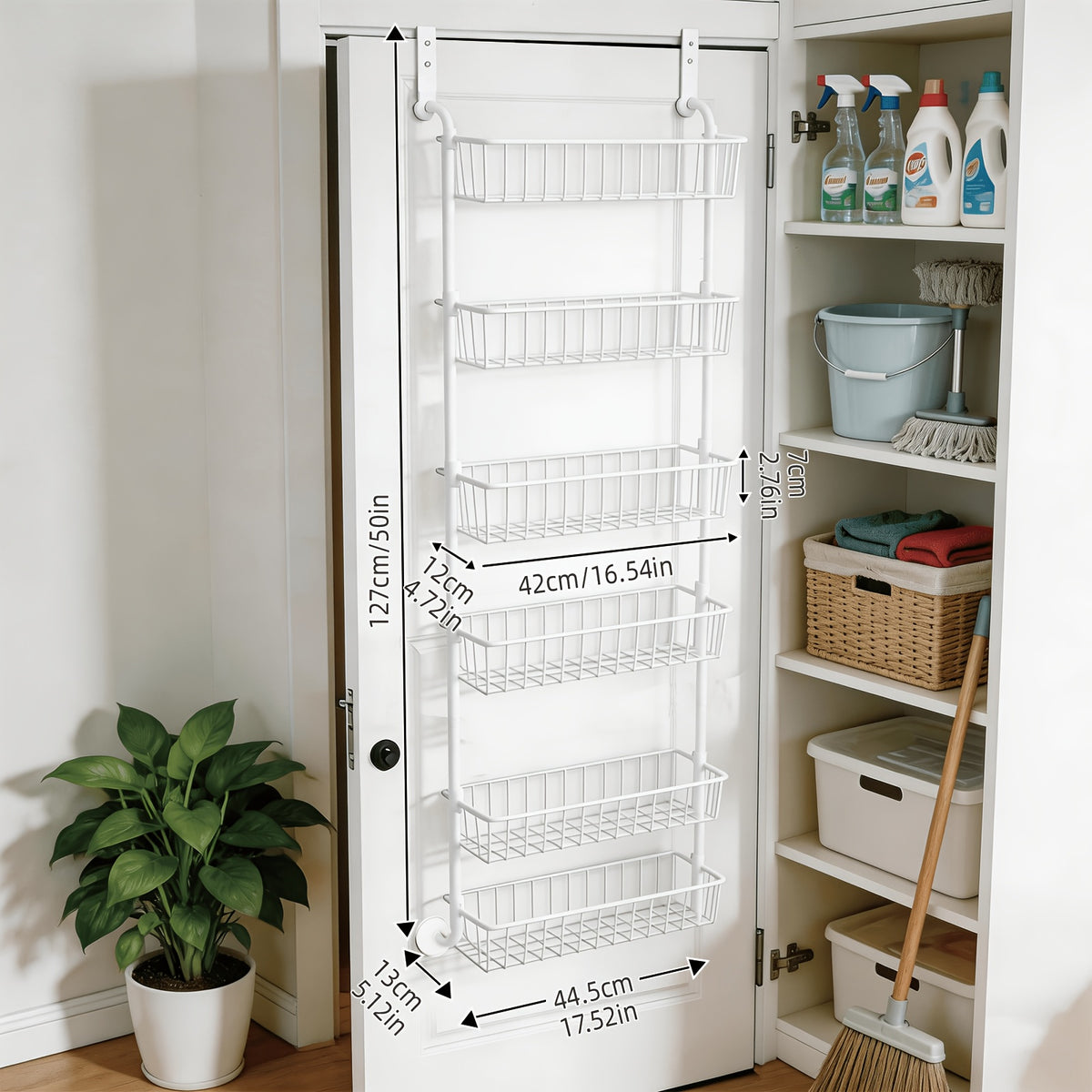 8-Tier & 6-Tier, Over The Door Pantry Organizer, Metal Hanging Storage Shelf, Adjustable Baskets, Spice Rack, For Kitchen, Pantry, Laundry, Bathroom, Multifunctional, Black & White, Door-Mounted Organizer, Utility Racks
