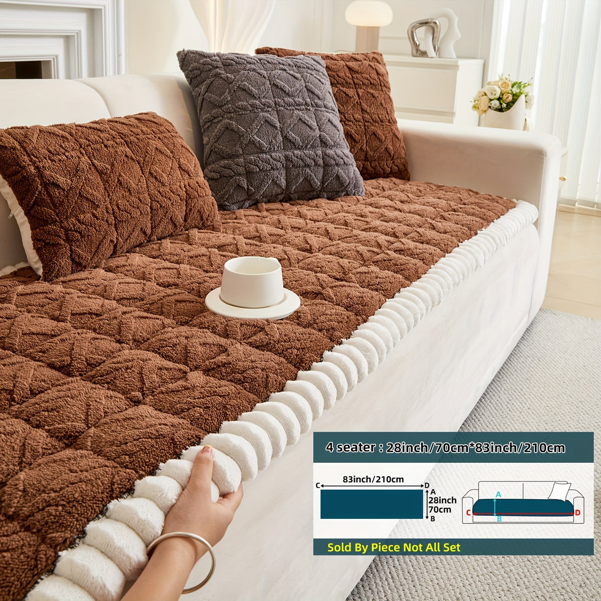 1pc Autumn And Winter Thick Bohemian Style Quilted Sofa Cover with Ruffles, Made Of One-piece Plush Fabric, Machine Washable, Suitable for Anti Slip Protection Of Pets, And Suitable for Decorating Armchairs to 4-seater Segmented Sofas