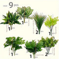 Artificial Boxwood Stems, 9-Piece UV-Protected Faux Plastic Greenery for Porch Planters, Window Boxes, Indoor Arrangements and Farmhouse Wedding Decor