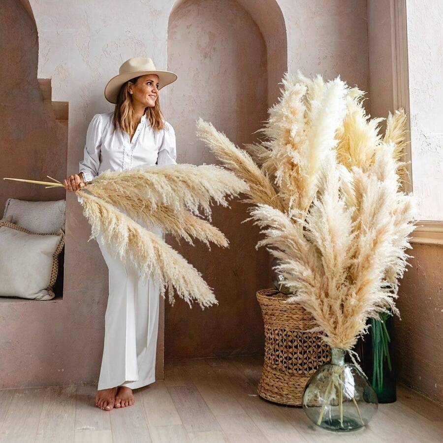 A Bouquet of Six Stalks of Tall, Fluffy Pampas Grass Measuring 39 Inches, Perfect for Weddings, Home Decor, Parties, Office Ceremonies, Valentine'S Day, And Autumn Decorations