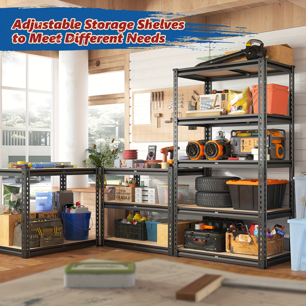 [Heavy-Duty Home Storage Shelf] 60"H Five-Tier Storage Rack, 2000LBS Capacity, Adjustable Storage Shelf, Sturdy Wooden Shelving Unit, Space-Saving Freestanding Kitchen Pantry Basement Utensil Rack, 27.6"W X 11.8"D X 60"H Practical Storage Shelf