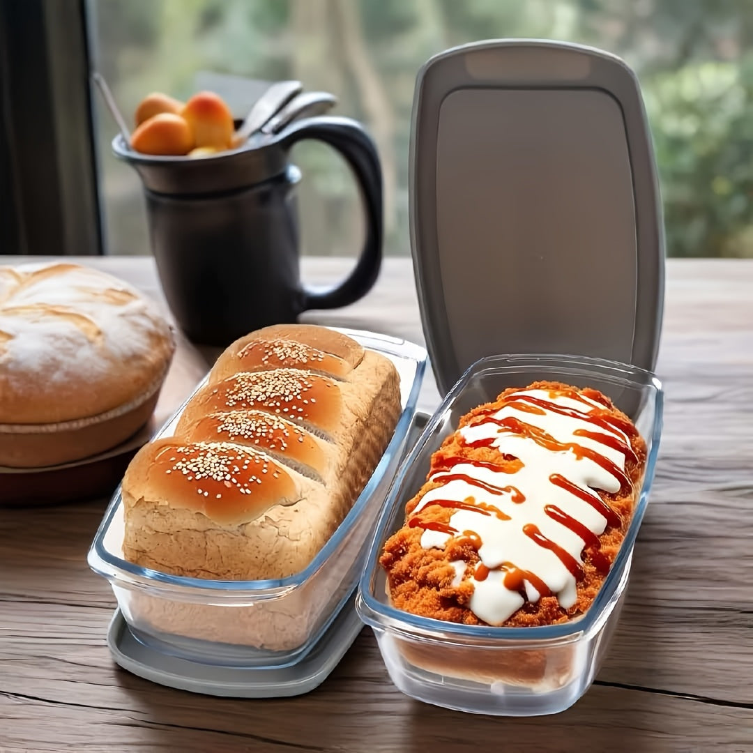 1/2pcs Large-Capacity Glass Baking Dish with Lid, 60.87oz/ 1.9 Qt, with Handles, Stackable, Microwave & Oven Safe, Specialized for Baking Bread & Cakes, Airtight Storage Container, Rectangular Toast Pan, Food Storage Container