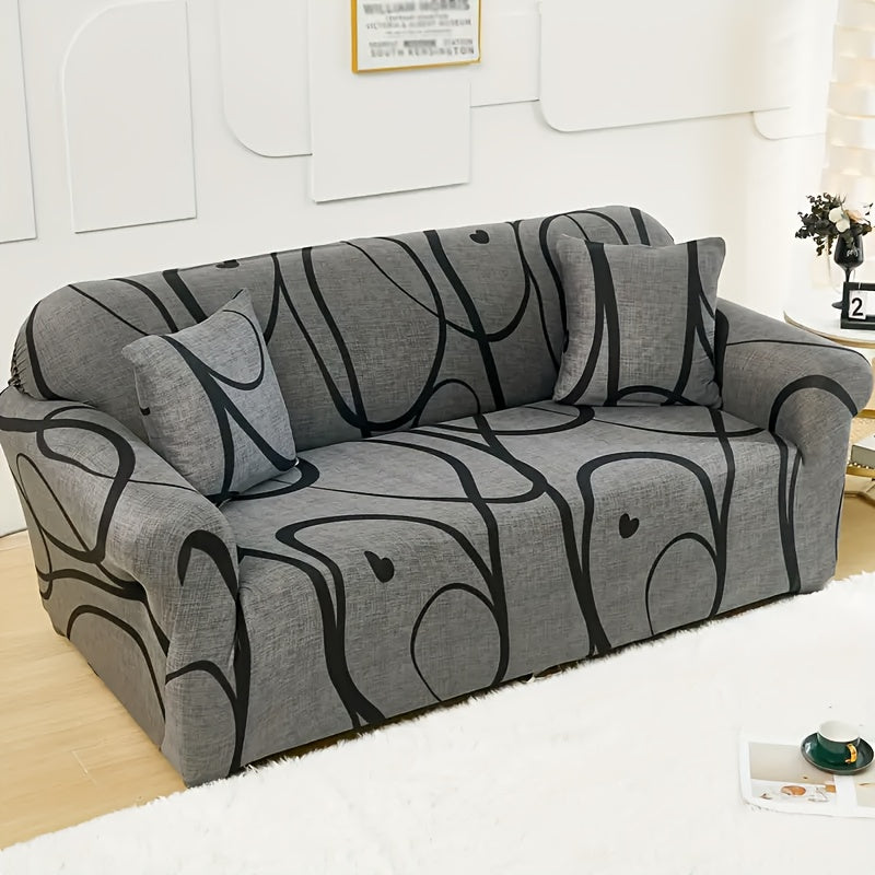 Modern Stretch Full-Size Sofa Cover - High-Stretch Polyester Blend, Non-Slip & Machine Washable, Digital Print Telescopic Fit for 1-4 Seater Sofas, Home & Office Dual-Use, Contemporary Style, Furniture Protector, Floral Pattern, Snug Elastic, Furniture Sl