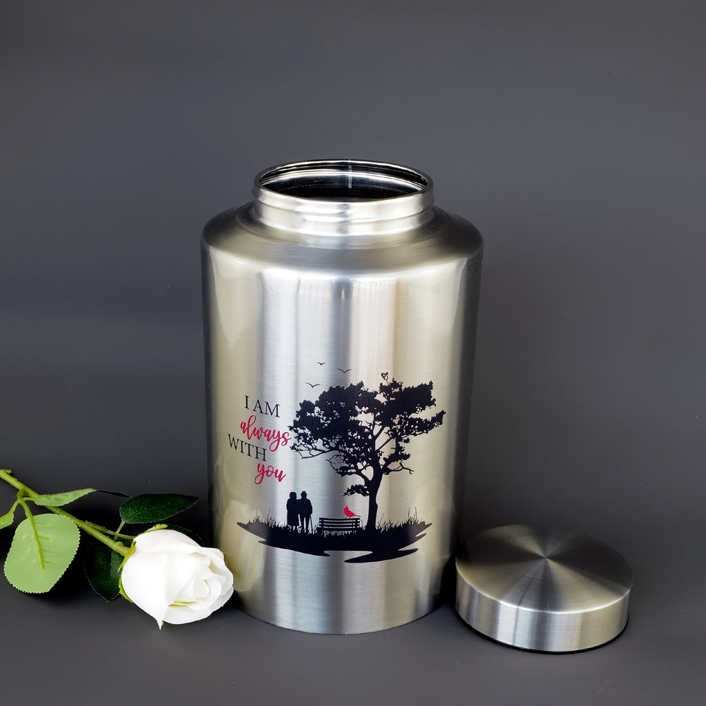 Large Stainless Steel Cremation Urn for Adult Ashes - Holds Up to 220 lbs, Decorative Butterfly Design with Velvet Pouch, Screw Lid & Seal Ring for Secure Storage, Memorial Keepsake | Elegant Text Design | Velvet Pouch Included