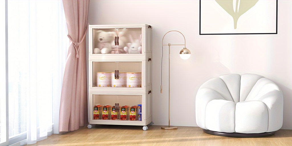 (19.29inch/29.53inch) White Foldable Storage Cabinet with Lid And Stackable Wheels - Clothes And Bedding. Space-Saving Wardrobe for Snacks And - Durable Organizer, Perfect for Bedrooms And Game Rooms, 2/3/4/5 Packs, Etc