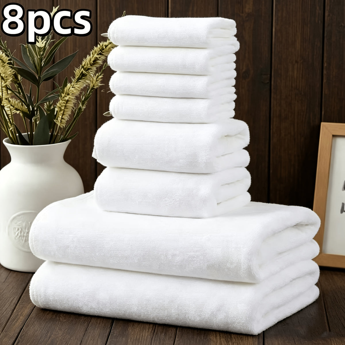 8pcs Lint-Free Super Absorbent Soft Five-Star Hotel Standard Two-Color Striped Spaced Bath Towel Set, Including 2 Large Bath Towels, 2 Medium Bath Towels And 4 Small Bath Towels, Wash Cloths