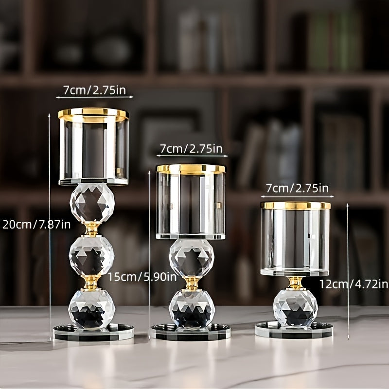 Glass Crystal Candlestick Set of 3 | Polished Lacquered Finish | Romantic Desktop Display for Weddings, Anniversaries, Dates | Home Decoration for Christmas, Halloween, Easter, Thanksgiving, Valentine's Day