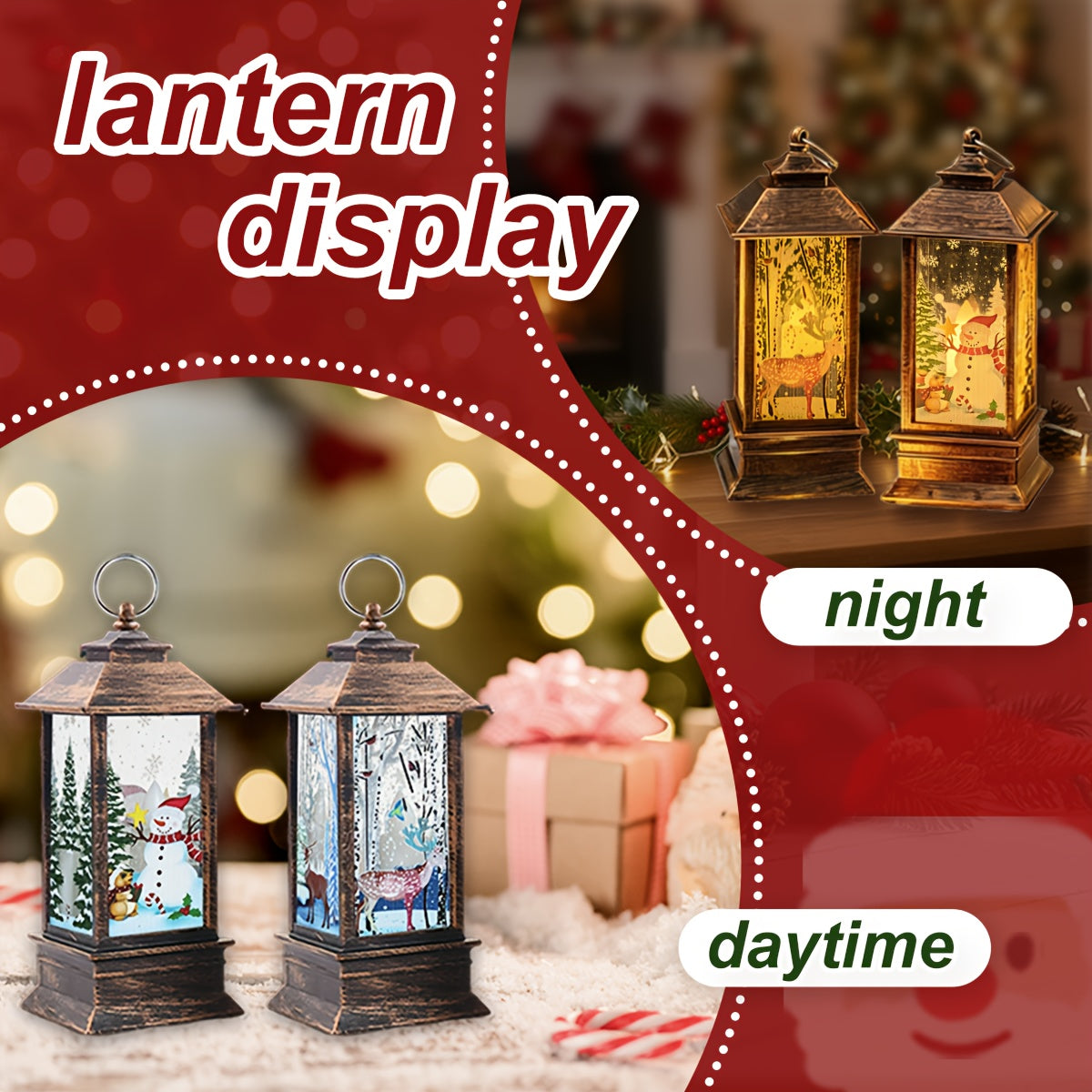 4pcs Set of Festive Christmas Mini Lanterns with Candle Effect Fairy Tale Creators-Santa Claus, Snowman, Reindeer, And Angel, Indoor Decoration, Dry Cell Battery Powered, The Perfect Choice for Festive Home Decoration And Christmas Decorations