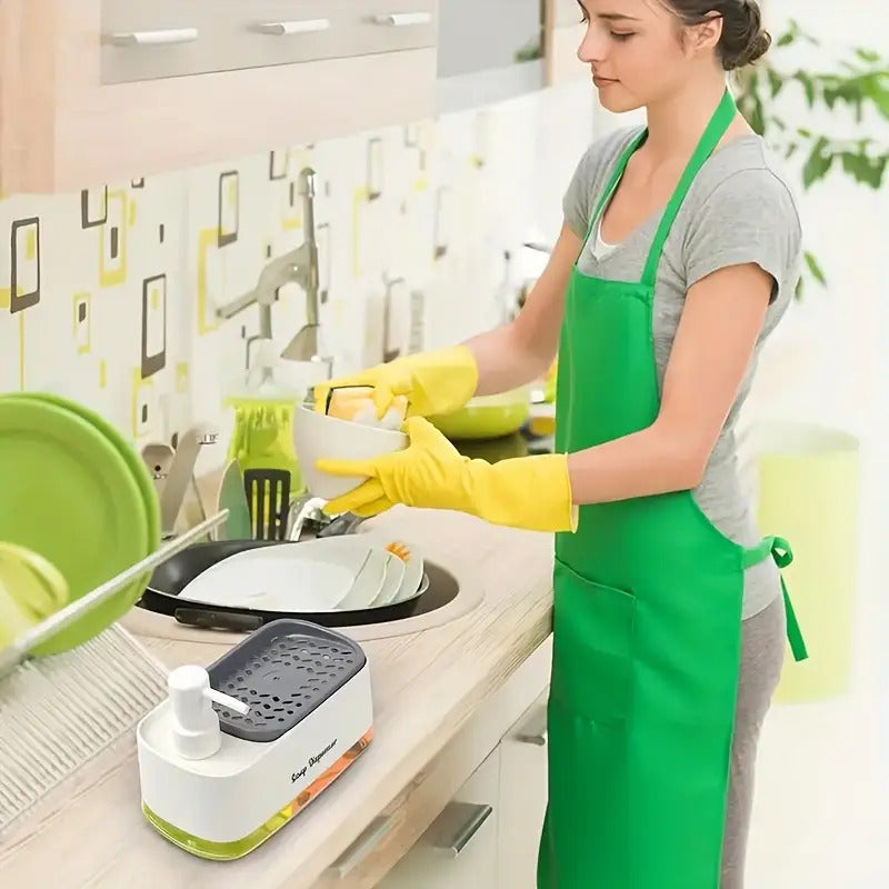 1 Multi-functional Soap Dispenser with Built-in Sponge Holder - Hand And Dish Soap Dispenser Set Detergent Dispenser Sponge Holder 2-In-1 Countertop Soap Pump Dispenser for Kitchen Sink, Ideal Christmas/ Halloween Gift.Shipment From Local Warehouse.
