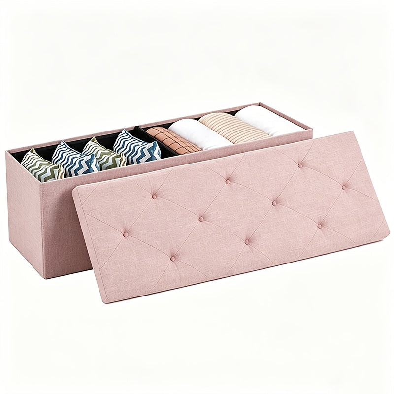 30/43 Inch Heavy Duty Folding Storage Ottoman Bench with Shoe Cabinet & Thick Padded Seat - Retro Suitable for Small Spaces, Multifunctional Footrest Stool, End of Bed Bench for Bedroom, Living Room, Entryway, Fabric,