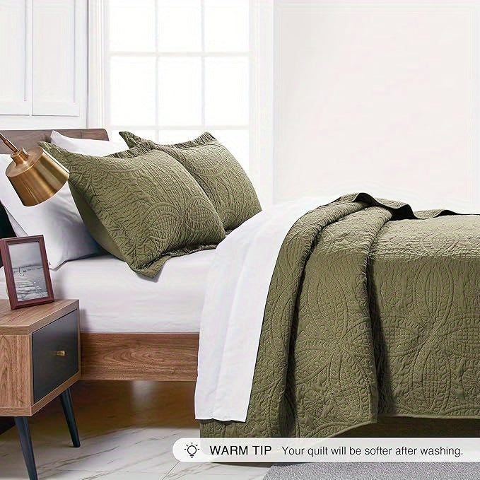 Quilt Set Bedspreads - Soft Bed Winter Quilt Lightweight Microfiber Bedspread- Modern Style Coin Pattern Coverlet for All Season - Keep Warm 3pcs (1 Quilt, 2 Pillow Shams)