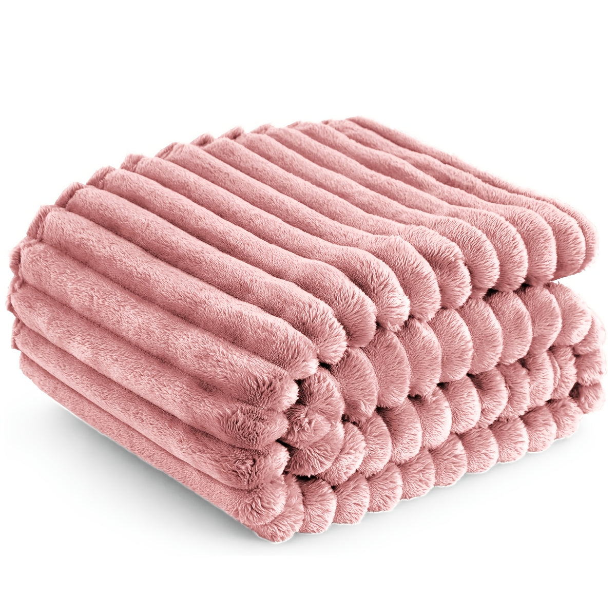 Luxurious Double-Sided Faux Rabbit Fur Throw Blanket - Cozy Striped Flannel, Soft And Warm for Naps, Office, Camping, Sofa - Versatile Polyester Bed Cover, Perfect Christmas Gift