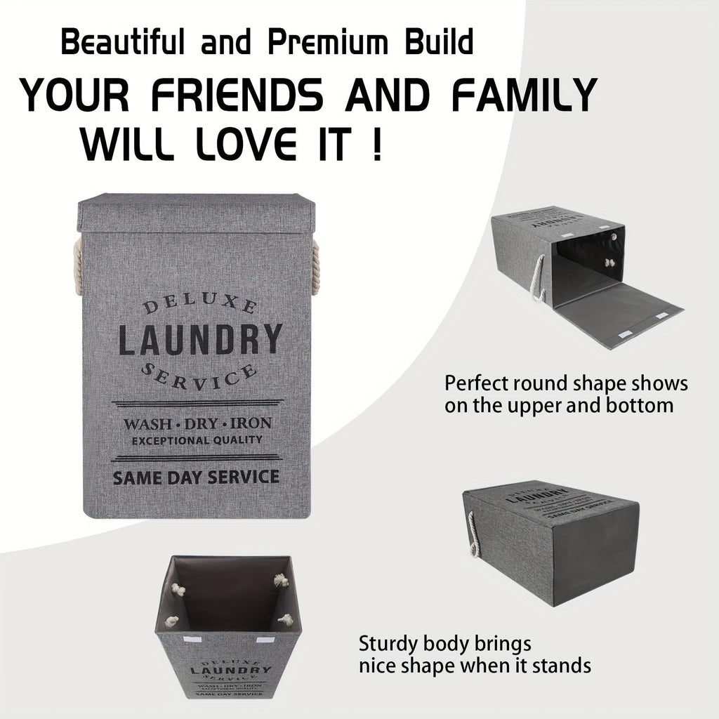 Laundry Basket with Lid, 22.45gal Large Deluxe Laundry Baskets - Collapsible Foldable Laundry Hamper Big Storage Basket Bin for Clothes Washing Bedroom Organizer Toy Collection (Black)
