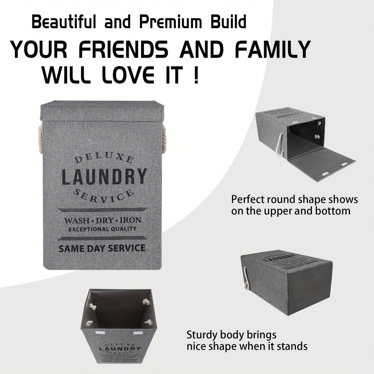 Laundry Basket with Lid, 22.45gal Large Deluxe Laundry Baskets - Collapsible Foldable Laundry Hamper Big Storage Basket Bin for Clothes Washing Bedroom Organizer Toy Collection (Black)